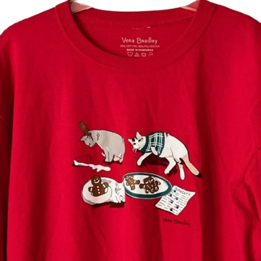 Vera Bradley Naughty Christmas Kitty Cotton Blend T-shirt - Red - XL